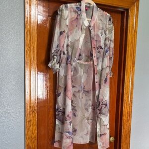 Vince Camuto Sheer Floral Blouse in Pink, Lavender & Green Duster Never worn